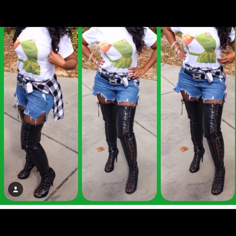Tall lace up peep toe boots